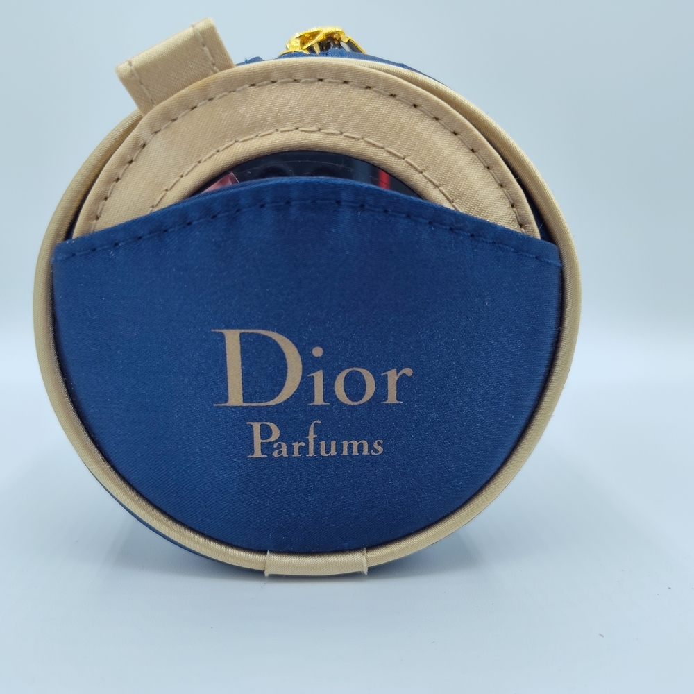 Vintage Y2K DIOR Parfums Blue Gold Trousse de Toilette Cosmetic Bag Mirror NWOT - Picture 2 of 10